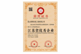 Honorary Certificate of Excellent Enterprise in Jiangsu Province